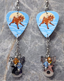 Baby Reindeer Guitar Pick Earrings with Reindeer Charms and Swarovski Crystal Dangles