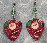 Vintage Style Santa Claus Guitar Pick Earrings with Green Swarovski Crystals