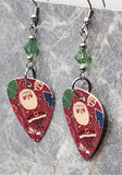 Vintage Style Santa Claus Guitar Pick Earrings with Green Swarovski Crystals