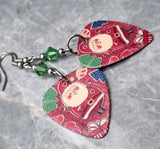 Vintage Style Santa Claus Guitar Pick Earrings with Green Swarovski Crystals