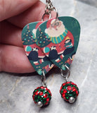 Vintage Style Santa Claus Guitar Pick Earrings with Red and Green Striped Pave Bead Dangles