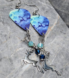 Flying Reindeer Guitar Pick Earrings with Stainless Steel Reindeer Chams and Swarovski Crystals