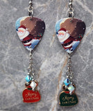 Santa Claus and His Huge Pack Guitar Pick Earrings with Charm and Swarovski Crystal Dangles