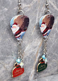 Santa Claus and His Huge Pack Guitar Pick Earrings with Charm and Swarovski Crystal Dangles