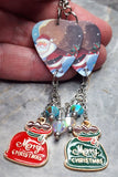 Santa Claus and His Huge Pack Guitar Pick Earrings with Charm and Swarovski Crystal Dangles