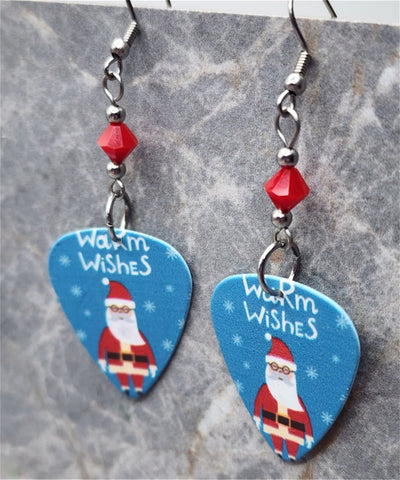 Warm Wishes Santa Claus Guitar Pick Earrings Red Swarovski Crystals
