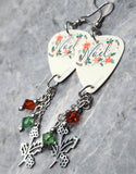 Noel Guitar Pick Earrings with Holly Charms and Swarovski Crystal Dangles