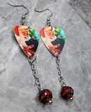 Santa Claus with A Dog Guitar Pick Earrings with Red and Green Striped Pave Bead Dangles