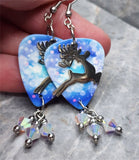 Reindeer Charm Snowy Guitar Pick Earrings with Clear ABx2 Swarovski Crystal Dangles