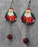 Santa Claus Guitar Pick Earrings with Red and Green Striped Pave Bead Dangles