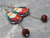 Santa Claus Guitar Pick Earrings with Red and Green Striped Pave Bead Dangles