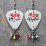 Feliz Navidad Guitar Pick Earrings with Swarovski Crystal Dangles