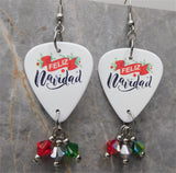 Feliz Navidad Guitar Pick Earrings with Swarovski Crystal Dangles