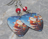 Santa Claus with Gifts Guitar Pick Earrings with Opaque Red Swarovski Crystals