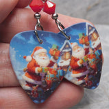 Santa Claus with Gifts Guitar Pick Earrings with Opaque Red Swarovski Crystals