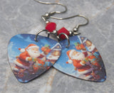 Santa Claus with Gifts Guitar Pick Earrings with Opaque Red Swarovski Crystals