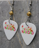 Feliz Navidad Guitar Pick Earrings with Metallic Gold Swarovski Crystals