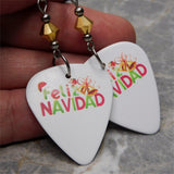 Feliz Navidad Guitar Pick Earrings with Metallic Gold Swarovski Crystals