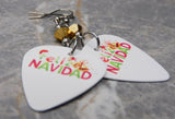 Feliz Navidad Guitar Pick Earrings with Metallic Gold Swarovski Crystals