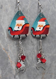 Santa in His Sleigh Guitar Pick Earrings with Stainless Steel Reindeer Charm and Swarovski Crystal Dangles