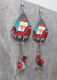 Santa in His Sleigh Guitar Pick Earrings with Stainless Steel Reindeer Charm and Swarovski Crystal Dangles