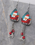 Santa in His Sleigh Guitar Pick Earrings with Stainless Steel Reindeer Charm and Swarovski Crystal Dangles