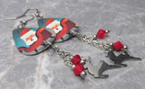 Santa in His Sleigh Guitar Pick Earrings with Stainless Steel Reindeer Charm and Swarovski Crystal Dangles