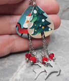 Santa in His Sleigh Guitar Pick Earrings with Stainless Steel Reindeer Charm and Swarovski Crystal Dangles