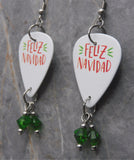 Feliz Navidad Guitar Pick Earrings with Green Swarovski Crystal Dangles