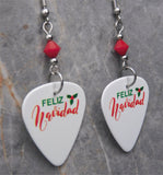 Feliz Navidad Guitar Pick Earrings with Opaque Red Swarovski Crystals