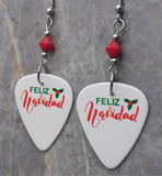 Feliz Navidad Guitar Pick Earrings with Opaque Red Swarovski Crystals