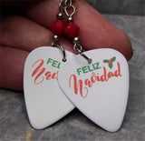 Feliz Navidad Guitar Pick Earrings with Opaque Red Swarovski Crystals