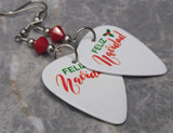 Feliz Navidad Guitar Pick Earrings with Opaque Red Swarovski Crystals