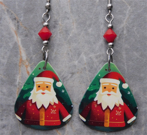 Santa Claus Guitar Pick Earrings with Opaque Red Swarovski Crystals