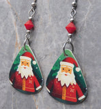 Santa Claus Guitar Pick Earrings with Opaque Red Swarovski Crystals