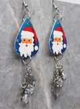 Santa Claus Guitar Pick Earrings with Stainless Steel Snowflake Charms and Clear AB Swarovski Crystal Dangles