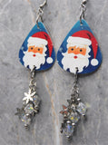 Santa Claus Guitar Pick Earrings with Stainless Steel Snowflake Charms and Clear AB Swarovski Crystal Dangles