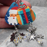 Santa Claus Guitar Pick Earrings with Stainless Steel Snowflake Charms and Clear AB Swarovski Crystal Dangles