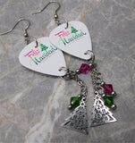 Feliz Navidad Guitar Pick Earrings with Christmas Tree Charms and Swarovski Crystal Dangles