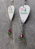 Feliz Navidad Guitar Pick Earrings with Christmas Tree Charms and Swarovski Crystal Dangles