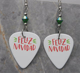 Feliz Navidad Guitar Pick Earrings with Green AB Swarovski Crystals