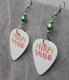 Feliz Navidad Guitar Pick Earrings with Green AB Swarovski Crystals