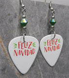 Feliz Navidad Guitar Pick Earrings with Green AB Swarovski Crystals