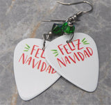 Feliz Navidad Guitar Pick Earrings with Green AB Swarovski Crystals