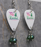 Feliz Navidad Guitar Pick Earrings with Green AB Swarovski Crystal Dangles