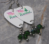 Feliz Navidad Guitar Pick Earrings with Green AB Swarovski Crystal Dangles