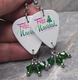 Feliz Navidad Guitar Pick Earrings with Green AB Swarovski Crystal Dangles