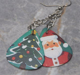 Santa Claus and Christmas Trees Dangling Guitar Pick Earrings