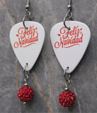 Feliz Navidad Guitar Pick Earrings with Red Pave Bead Dangles