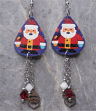 Santa Claus Guitar Pick Earrings with Santa Claus Stainless Steel Charms and Swarovski Crystal Dangles